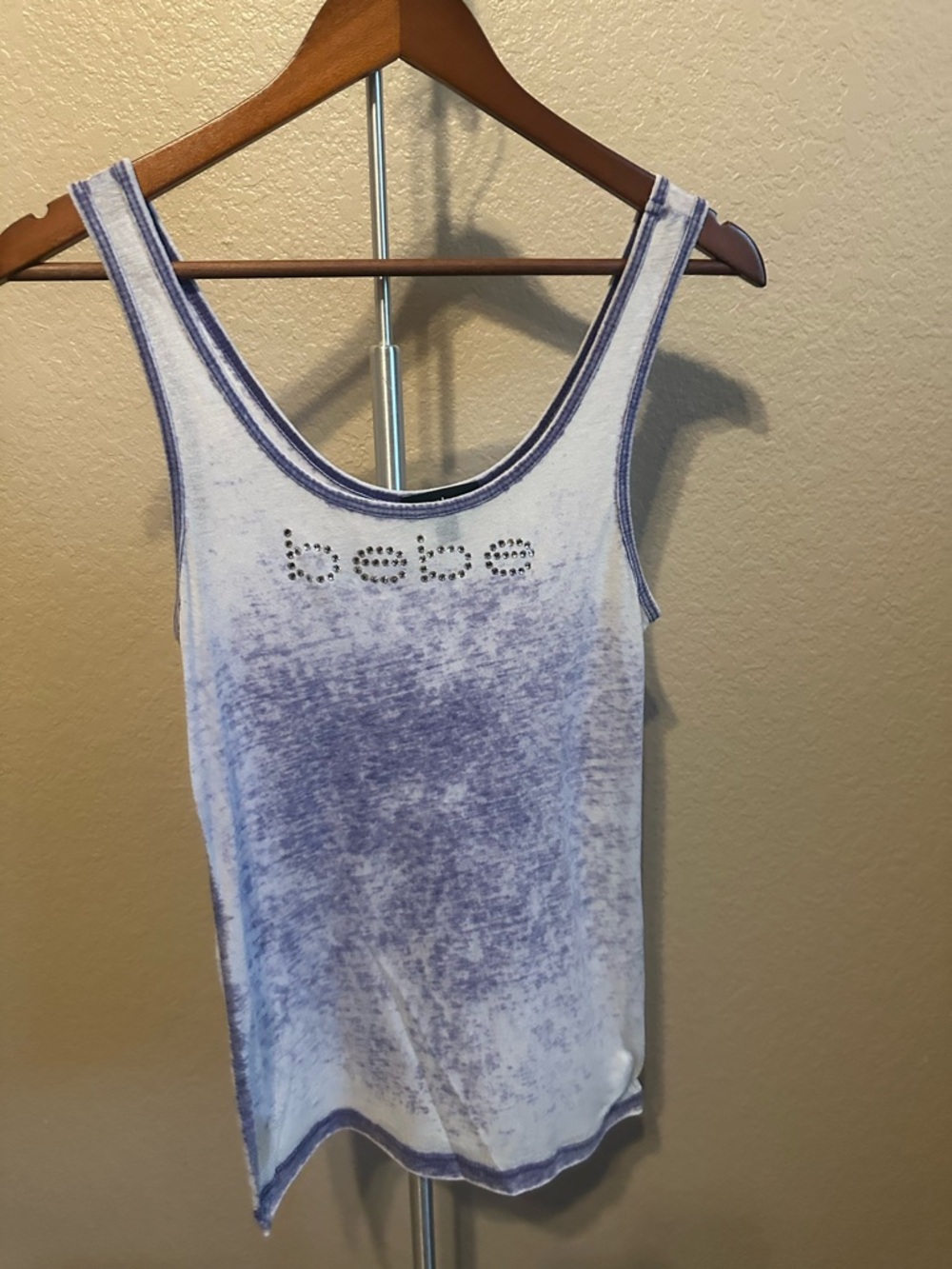 bebe Lavender-White Rhinestone Logo Tank